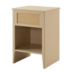 Rattan Accent Side Table with Drawer Storage and Open Shelf