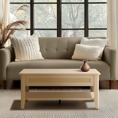 Rattan Lift-Top Coffee Table with Storage & Lower Open Shelf