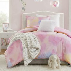 Cassiopeia Watercolor Tie Dye Printed Comforter Set with Throw Pillow