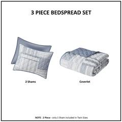 Graham 3 Piece Jacquard Patchwork Quilt Set, Blue color