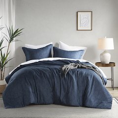 Camden Chambray Print Solid Comforter Set, Navy color