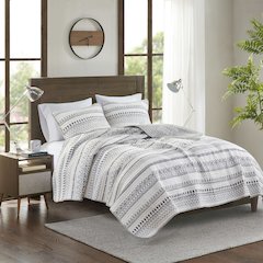 3 Piece Printed Microfiber Seersucker Quilt Set
