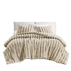 Jasmine 3 Piece Faux Fur Comforter Set in Taupe Color