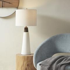 Triangular Ceramic and Wood Table Lamp