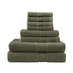 100% Cotton Bath 8 Piece Set in Olive Green