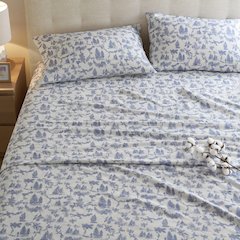 Cozy Flannel 100% Cotton Flannel Printed Sheet Set, Toile pine trees color