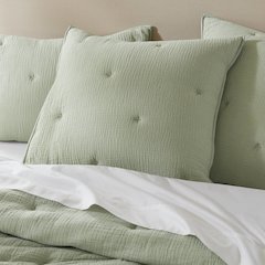 Breeze Cotton Gauze  Embroidered Euro Sham, Sage color