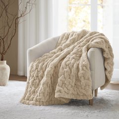 Ruched Fur Throw, Tan color