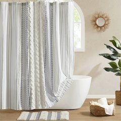 Imani Cotton Printed Shower Curtain with Chenille