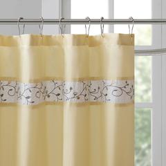 Faux Silk Embroidered Floral Shower Curtain