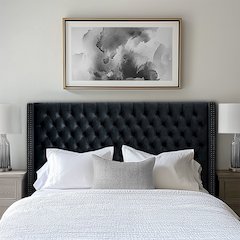 Amelia Upholstered Wingback Headboard with Button Tufting & Nailhead Trim