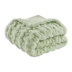 Ruched Fur Faux Fur Throw, Sage Green color