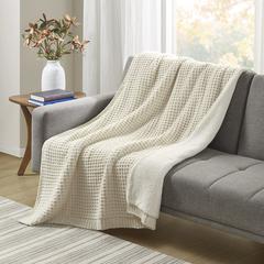 Rowan Waffle Knit Chenille Throw, Ivory color