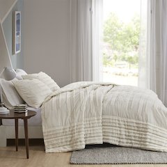 3 Piece Cotton Quilt Set with Chenille Trims
