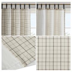 Plaid Faux Leather Tab Top Curtain Panel with Fleece Lining