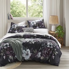 Jolene 3 Piece Cotton Duvet Cover Set, Dark Grey/Plum color
