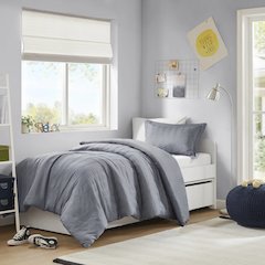Logan Woven Striped Duvet Set, Blue/Grey color