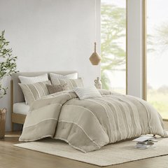 Shay 3 Piece Striped Cotton Comforter Set, Taupe color