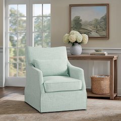 London Upholstered Skirted Swivel Armchair with Lumbar Pillow