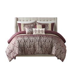 Lily 6 Piece Jacquard Comforter Set with Throw Pillows in Plum Color