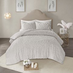 3-Piece Tufted Cotton Chenille Medallion Comforter Set