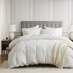Mina Waffle Weave Textured Duvet Cover Set, White color