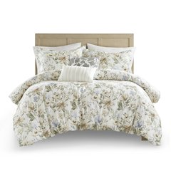Herbal 5 Piece Cotton Sateen Print Duvet Set, Multi color
