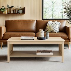 2-Tier Coffee Table with Rattan Sides & Spacious Open Shelf Storage