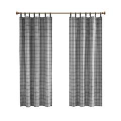 Plaid Faux Leather Tab Top Curtain Panel with Fleece Lining