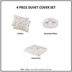 Floral Reversible Cotton Duvet Cover Set with Throw Pillow