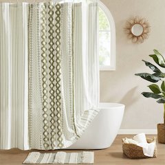 Imani Cotton Printed Shower Curtain with Chenille