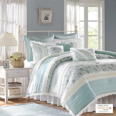 Dawn 9 Piece Cotton Percale Comforter Set, Aqua color