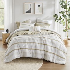 Carolina 7 Piece Stripe Comforter and Quilt Set, Taupe color