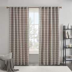 Plaid Rod Pocket and Back Tab Curtain Panel with Fleece Lining