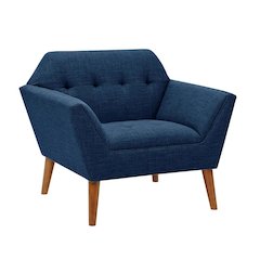 Blue Upholstered Accent Chair with Solid Wood Frame, Comfortable Armchair