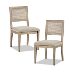 Set of 2 Brown Dining Chairs with Cane Back and Upholstered Seat