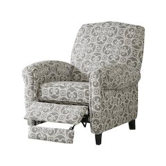 Gray Pushback Vintage Recliner Chair with Fretwork Print, Reclining Accent Chair