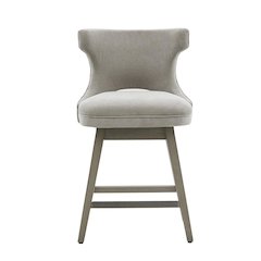 Gray Swivel Counter Stool with Solid Wood Frame and Fabric Seat