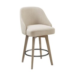 Beige Swivel Counter Stools with Solid Wood Frame for Kitchen or Bar Use