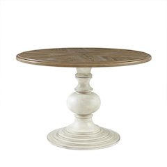 Brown Round Pedestal Dining Table with Wood Veneer and MDF Top