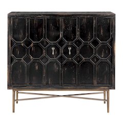 Black Accent Cabinet with 2 Doors, MDF and Metal Construction for Storage
