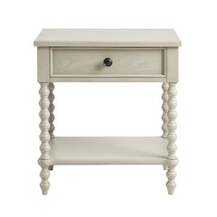 Beige Bedside Table with Solid Wood Frame and MDF with Wood Veneer Finish