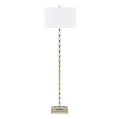 Bamboo-Style Champagne Brass Floor Lamp With Crystal Base And Linen Shade