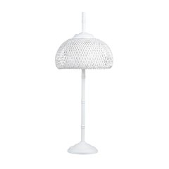 37.5"H White Metal Buffet Lamp With Rattan Shade