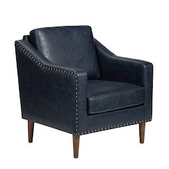 Deep Navy Blue Faux Leather Upholstered Accent Chair