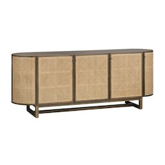 79" Oval Shaped Solid Wood And Cane 5-Door Media Credenza