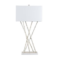 36.25"H Metal Bamboo Shoots And Marble Table Lamp With Linen Shade