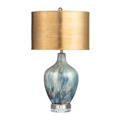 27.5" Transitional Grey Glass Table Lamp with Hand-Painted Gold Shade