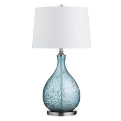 32.25" Transitional Blue Glass Table Lamp with Silver Accents