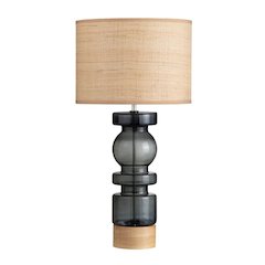 27.75" Coastal Green Glass Table Lamp with Burlap Shade and Wooden Base